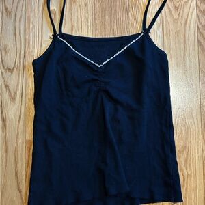 Brandy Melville Navy Spaghetti Strap Camisole with White Lace Trim